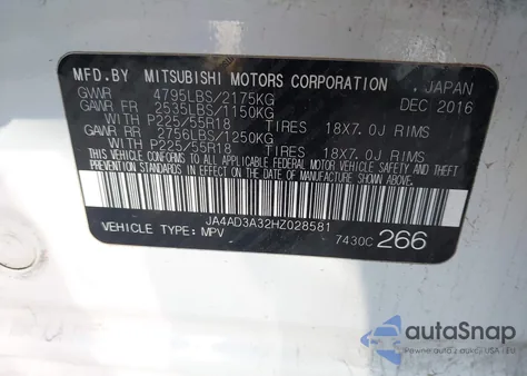 2017 Mitsubishi Outlander Se from USA, damaged, VIN JA4AD3A32HZ028581